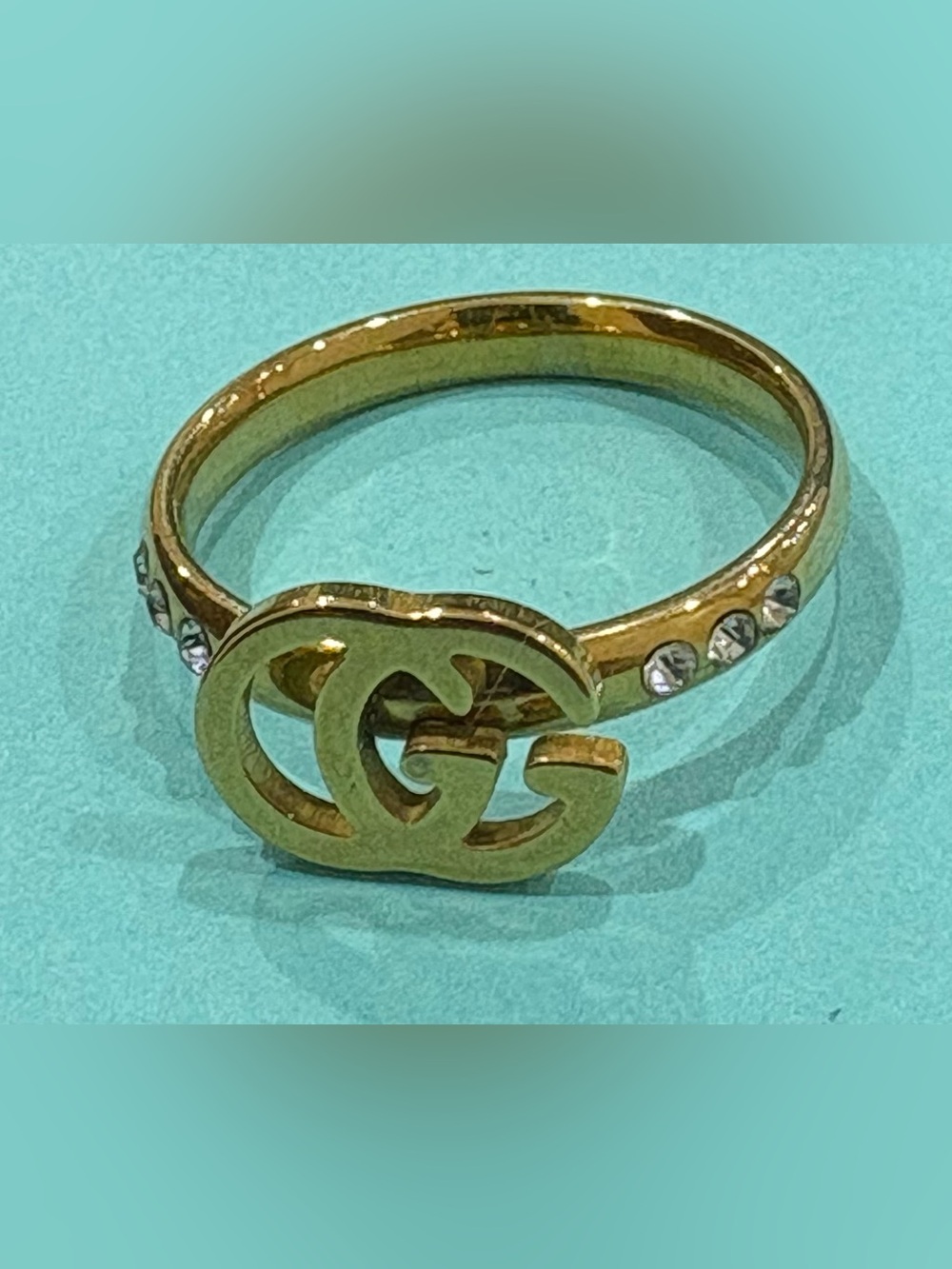 G G Gold Double G Crystal-Stud Ring